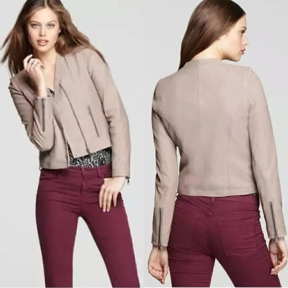 Joie Kellyn Opal Leather Taupe Cream Jacket  Zipper Size M